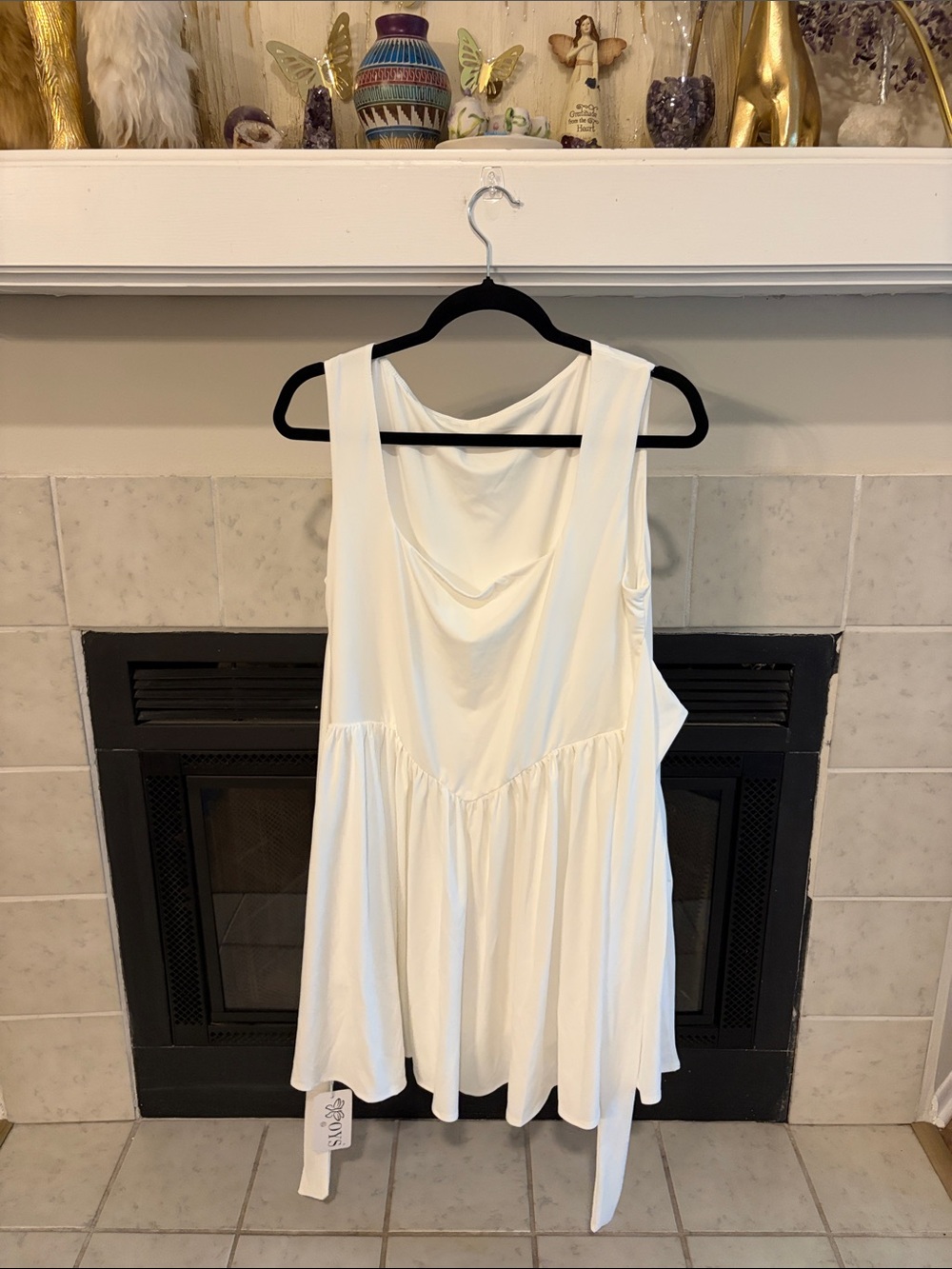 Sleeveless White Mini Dress with Draped Neckline